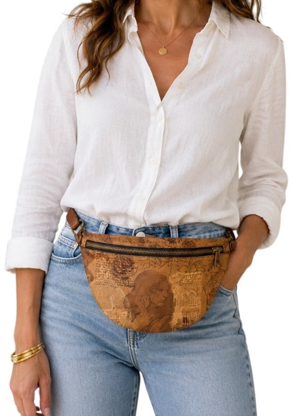 Patricia Nash Italian Sketchbook Leather Belt Bag Crossbody NWOT Dust Bag